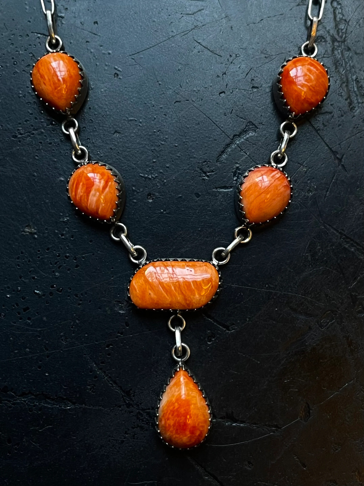 Orange Spiny Oyster Drop Necklace | 925 Sterling Silver E601