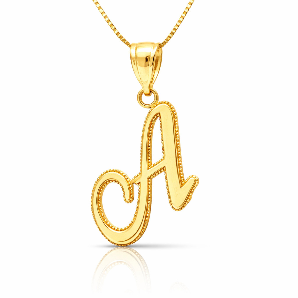 14k or 10k Solid Gold Cursive Initial Pendant, Cursive Letter Charm, Stamped