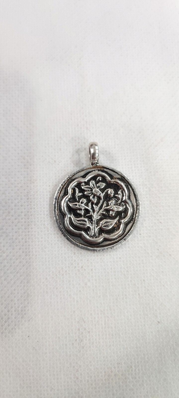 Handmade High Grade Reversible Silver Tribal Floral Engraved Artisan Pendant