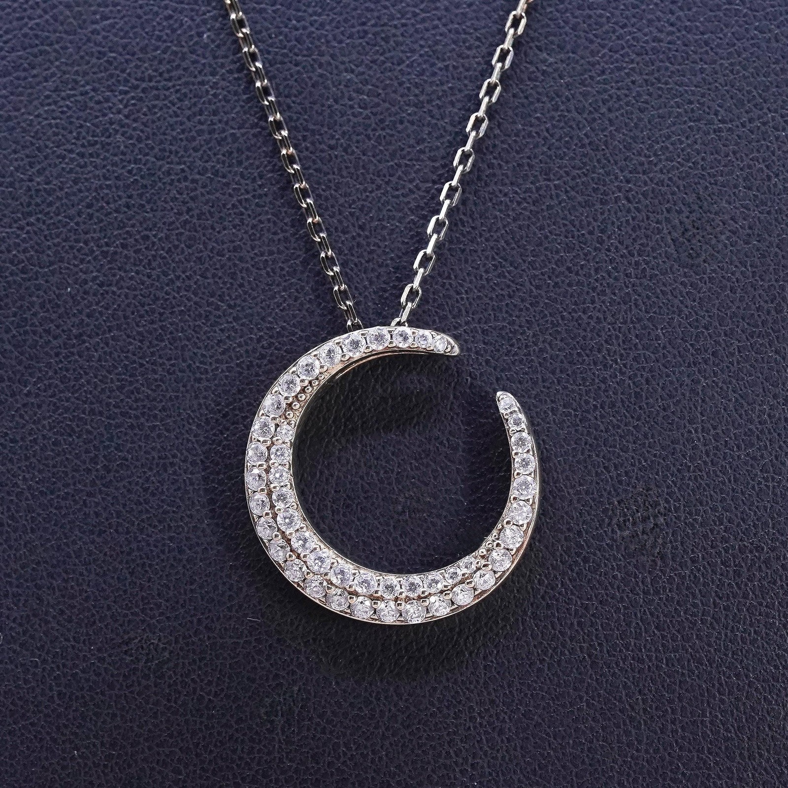 18+2″, yellow gold plated Sterling 925 silver necklace cluster cz moon pendant