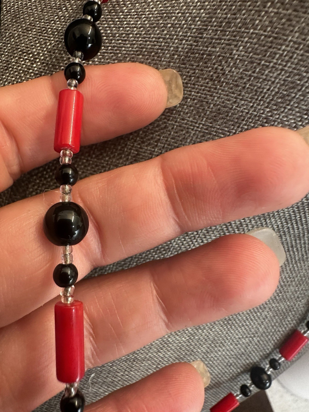 Red Coral and Black Agate Beaded Necklace – Women Jewelry