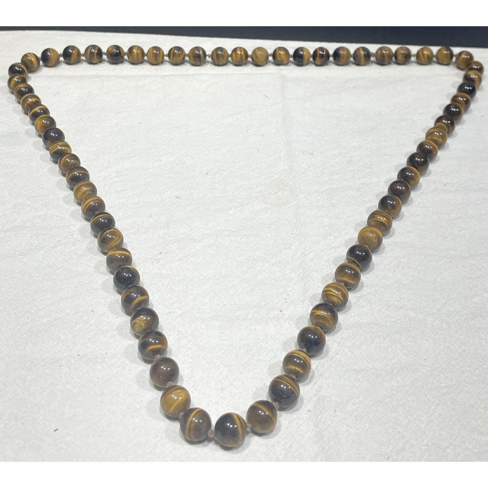 Vtg Genuine Golden Brown Tigers Eye 31″ 10mm Opera Length Beaded Strand Necklace