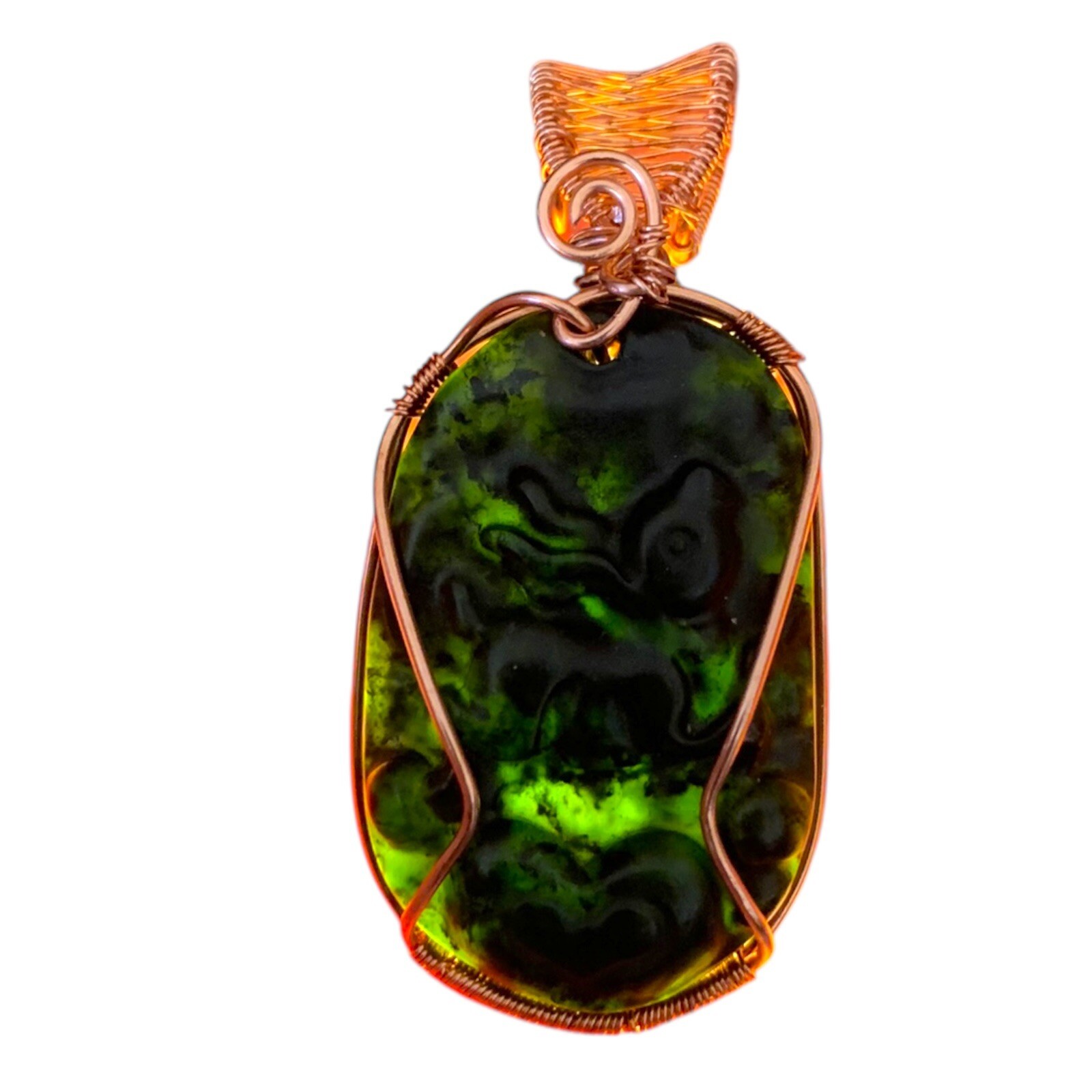 Black Green Jade Necklace Chinese Zodiac Copper Wire Wrap Pendant Animal Jewelry