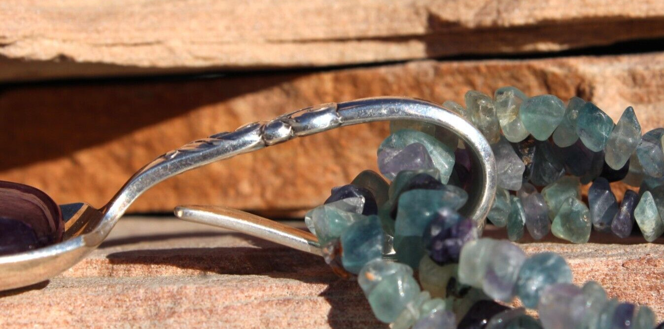 Fluorite Pendant. Setting is a Vintage Sterling Silver-Plated Sugar Spoon.