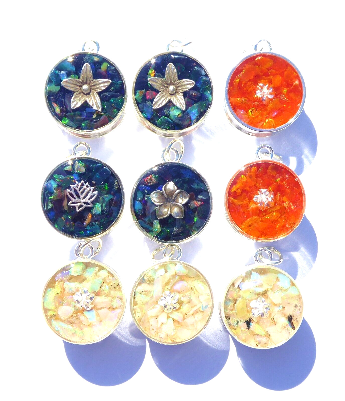 Sterling Opal Pendant, Handmade Opal Chip Resin Pendant, Choice of Pendant