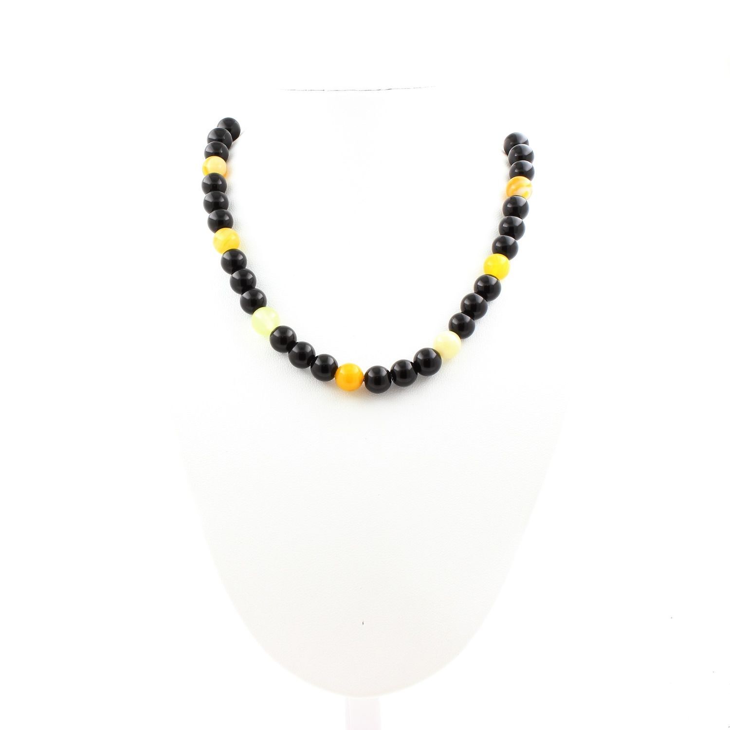Minerals And Precious Stones. Sardonyx Yellow + Black Agate Bead Necklace 8 M