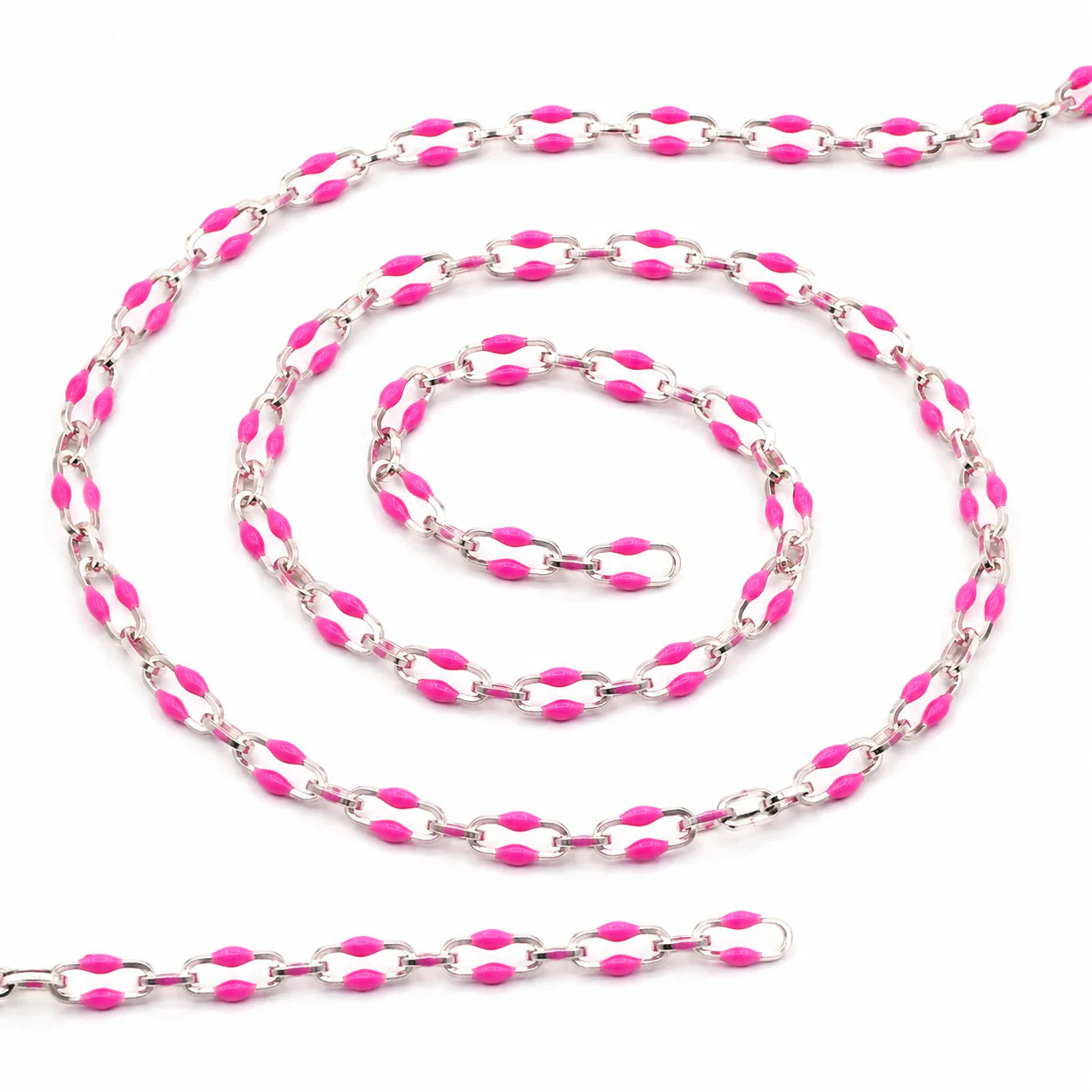 Sterling Silver Rhodium Paper Clip Chain with Rose Enamel, Squared Wire Chain 3.