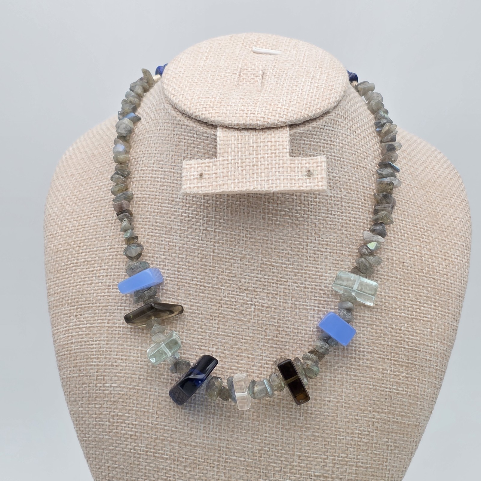 Vintage Labradorite Necklace 925 Sterling Silver & Various Stones Toggle 16″