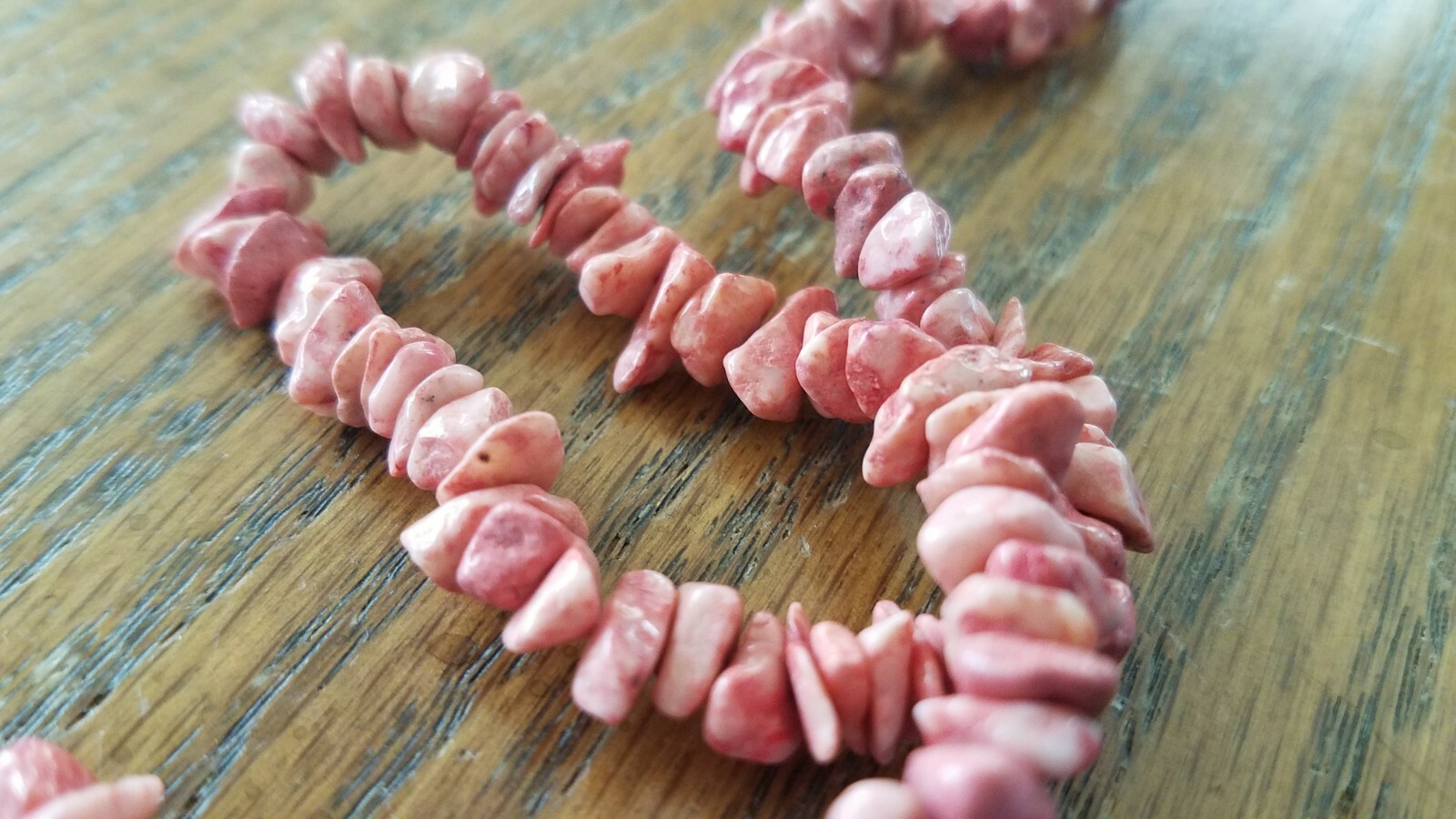 Pink Gemstone Nugget Necklace 32″ Long Common Pink Opal?