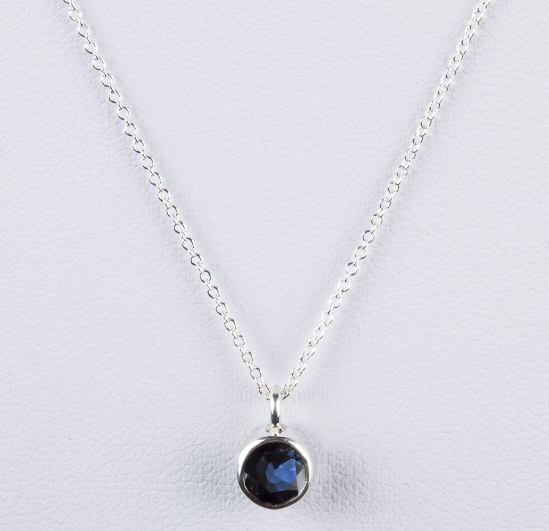 Sterling Silver Faceted Blue Sapphire Astrology Pendant Necklace September