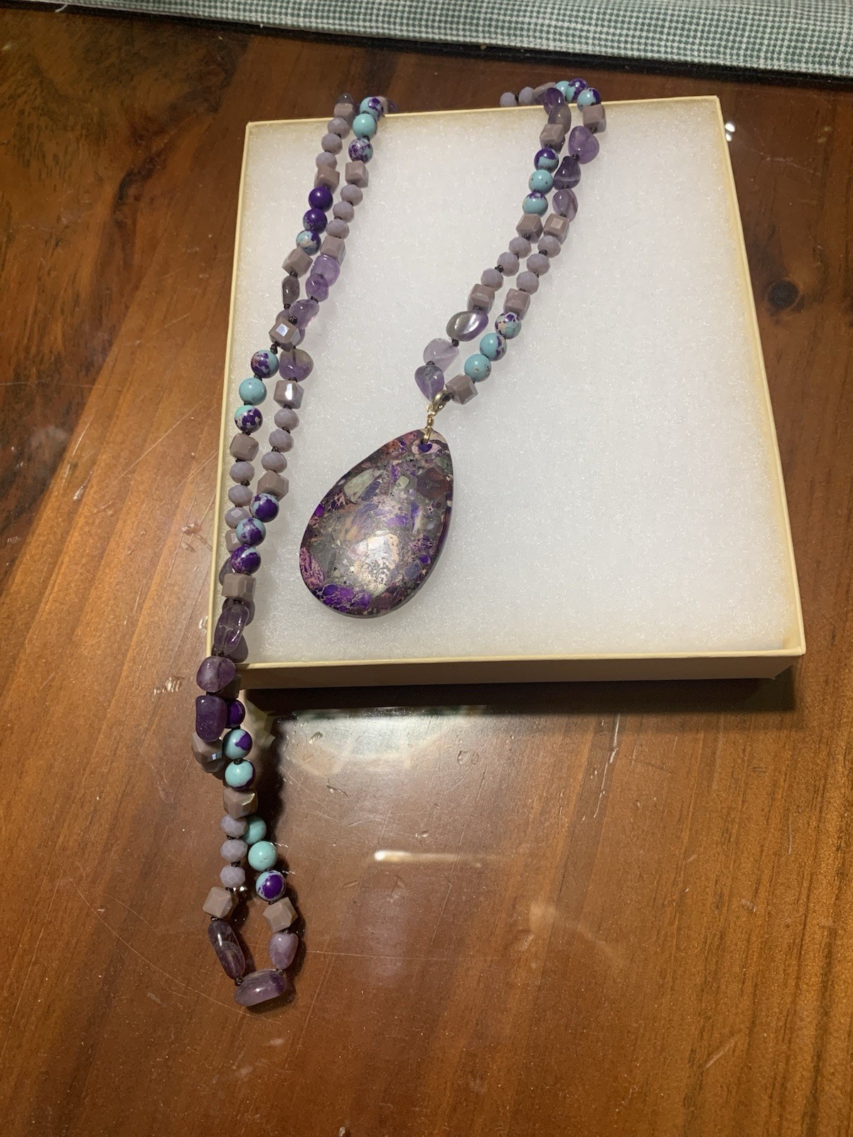 Purple Pendant And Colorful Natural Agate Stones Handmade Teardrop Agate Pendant