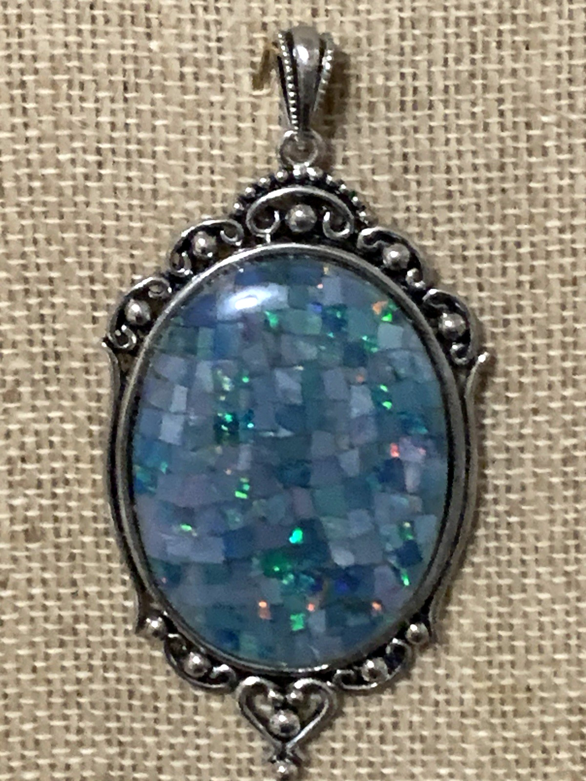 NEW LISTING*HUGE VTG. AUSTRALIAN MOSAIC OPAL PENDANT.sil.#3-NEW