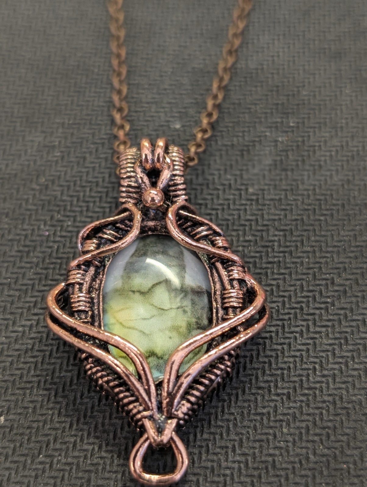Handcrafted Wire Wrapped Labradorite Copper Heart Pendant Necklace Blue Green