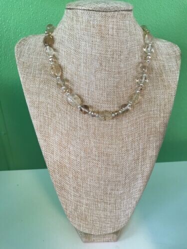 Handmade Necklace of Honey Quartz Colored Glass and Champagne Crystal Beads