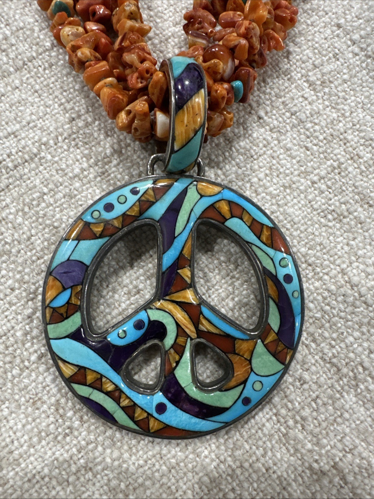 Inlay Kelly Charveaux Pendant Necklace 4 Strand Orange Spiny One Of A Kind Read