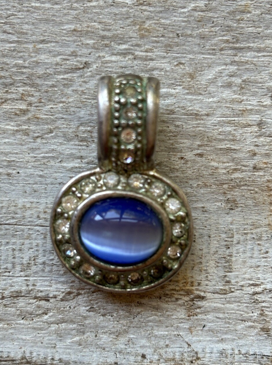 Blue Cat’s Eye Glass Pendant Crystals Oval Silver ROMAN
