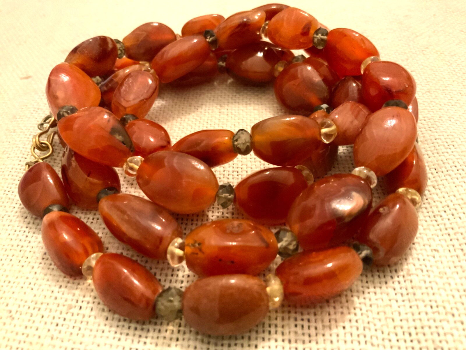 Carnelian Orange spring gemstone flapper opera beggars bead statement necklace