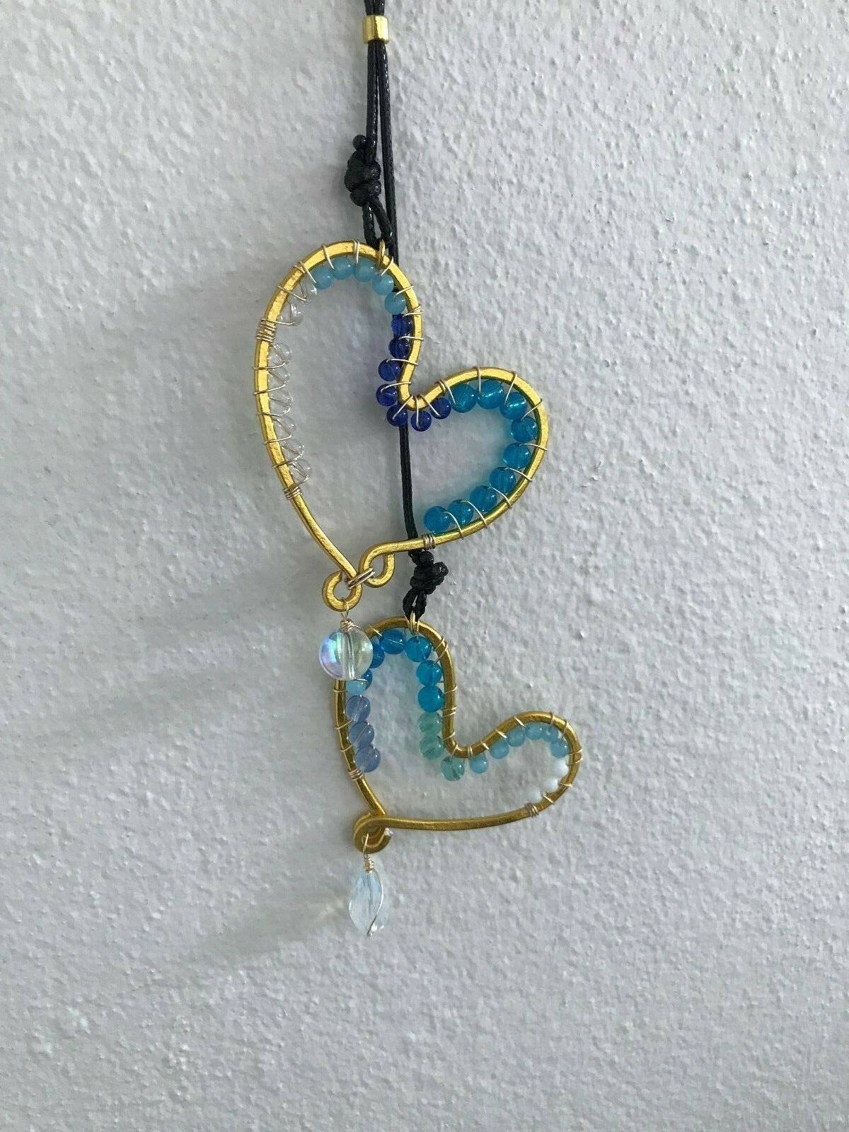 Hearts Pendant Necklace, Gold Hammered Metal, Bold Boho Jewelry, Adjustable NWT