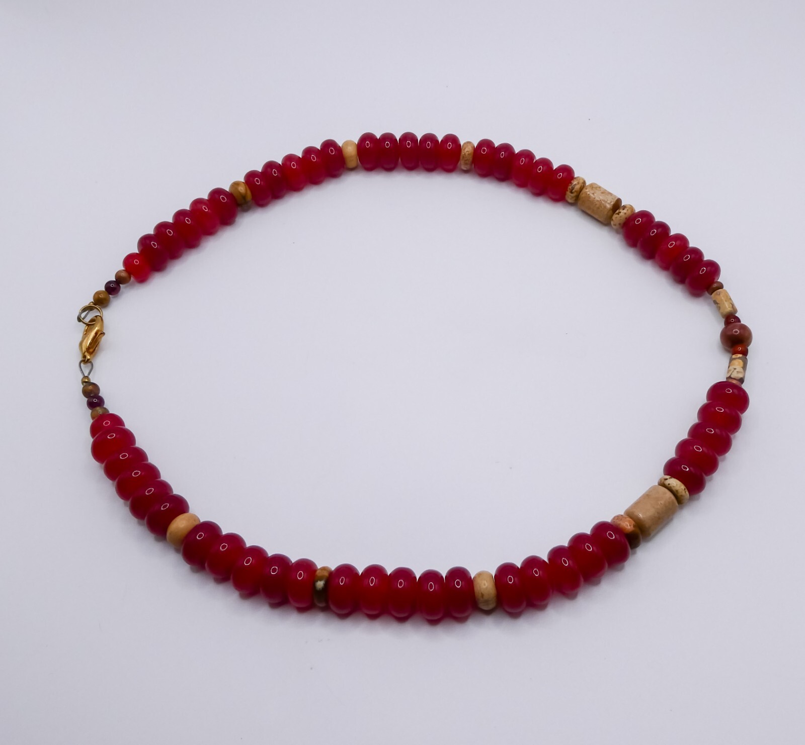 Carnelian Picture Jasper Beaded Necklace 18.5″ High Quality Gemstones 12mm Beads