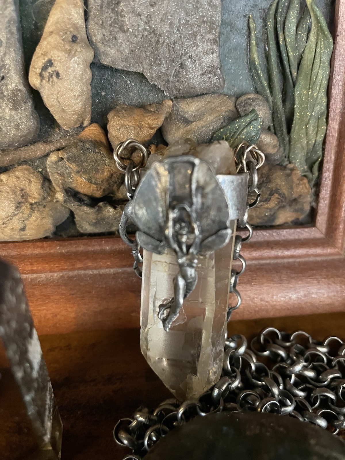 Fairy Realm, Raw Quartz Point Crystal Pendulum Pendant Necklace Wicca Ethereal