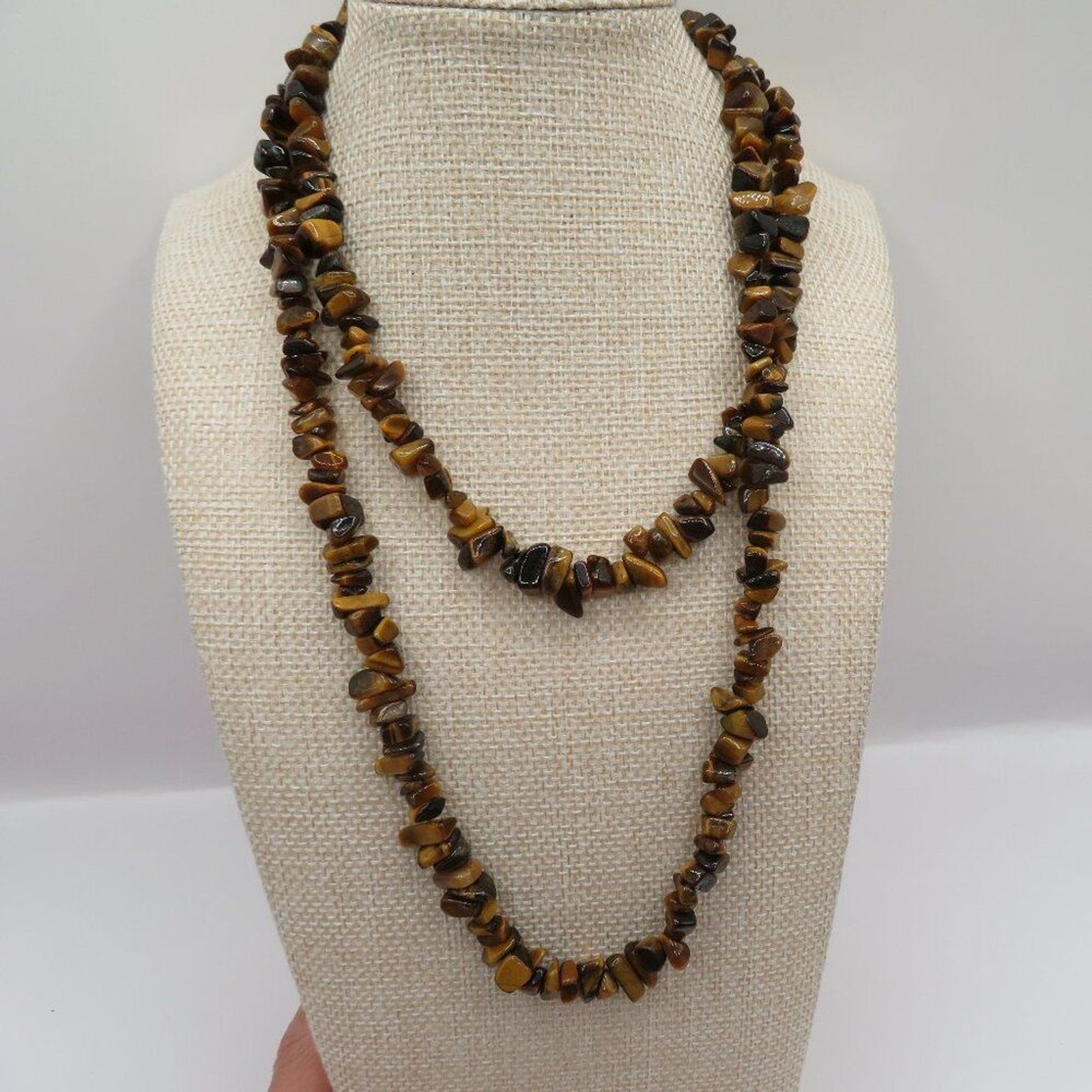 Tiger’s Eye Stone Polished Chip Necklace Continuous Strand