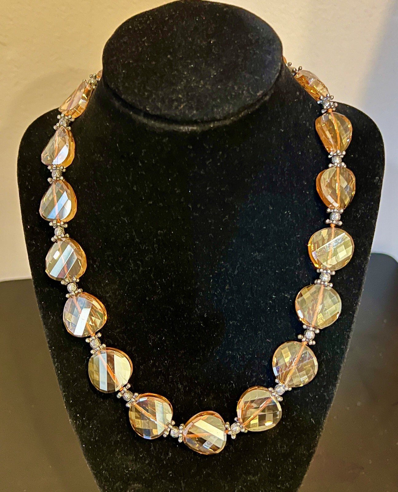 Twisted Faceted Bead Necklace Made With Swarovski Crystals Champagne Orange 18″