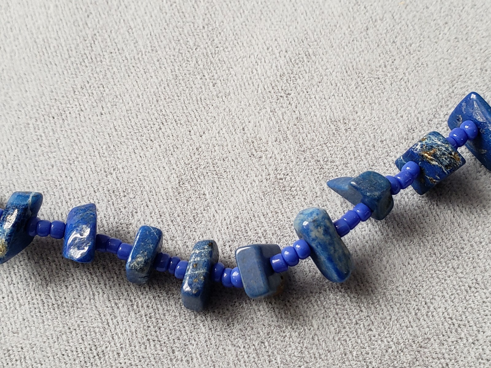 GENUINE NATURAL LAPIS STONE NECKLACE, 16 INCHES LONG, Hand-Made