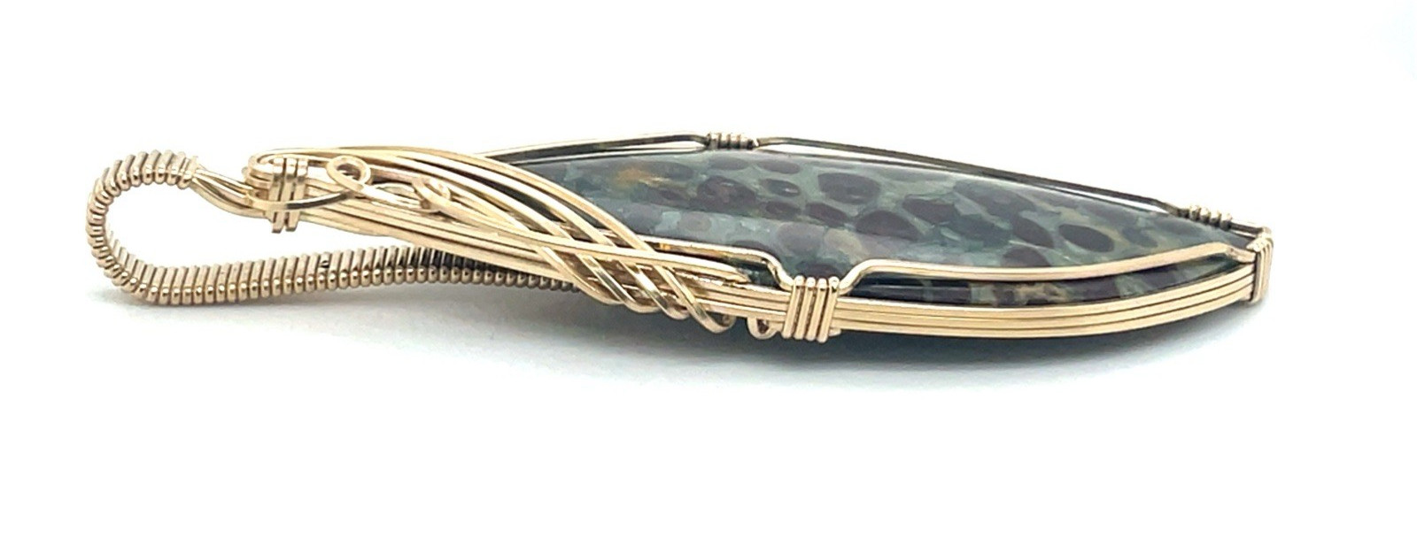 14k Yellow Goldfilled Wire Wrapped Spotted Agate Unique Shape Pendant Jim Fowler