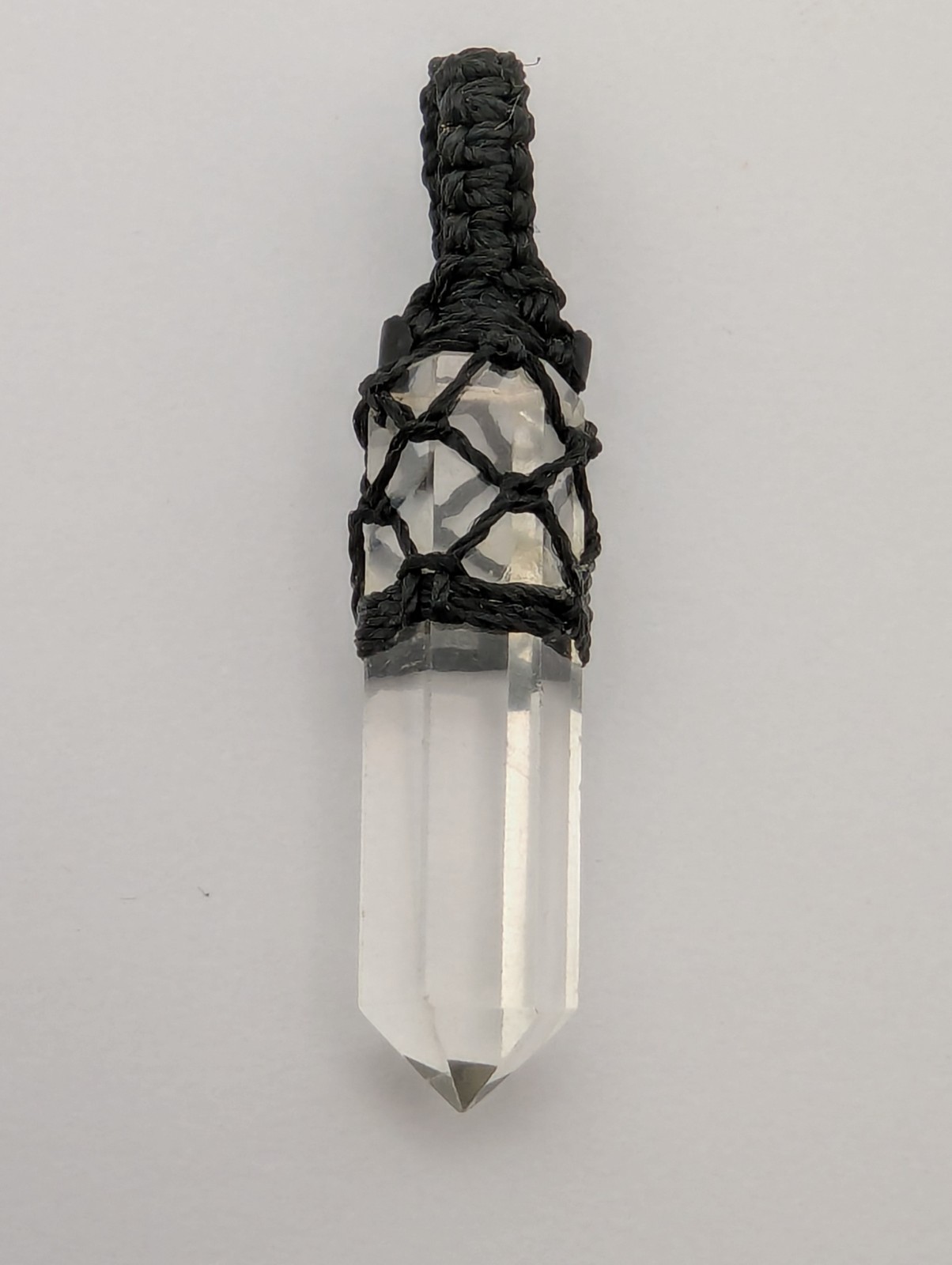 Natural Himalayan Quartz Crystal Point Pendant Cord Wrapped Macrame Charm. 4.7Gm