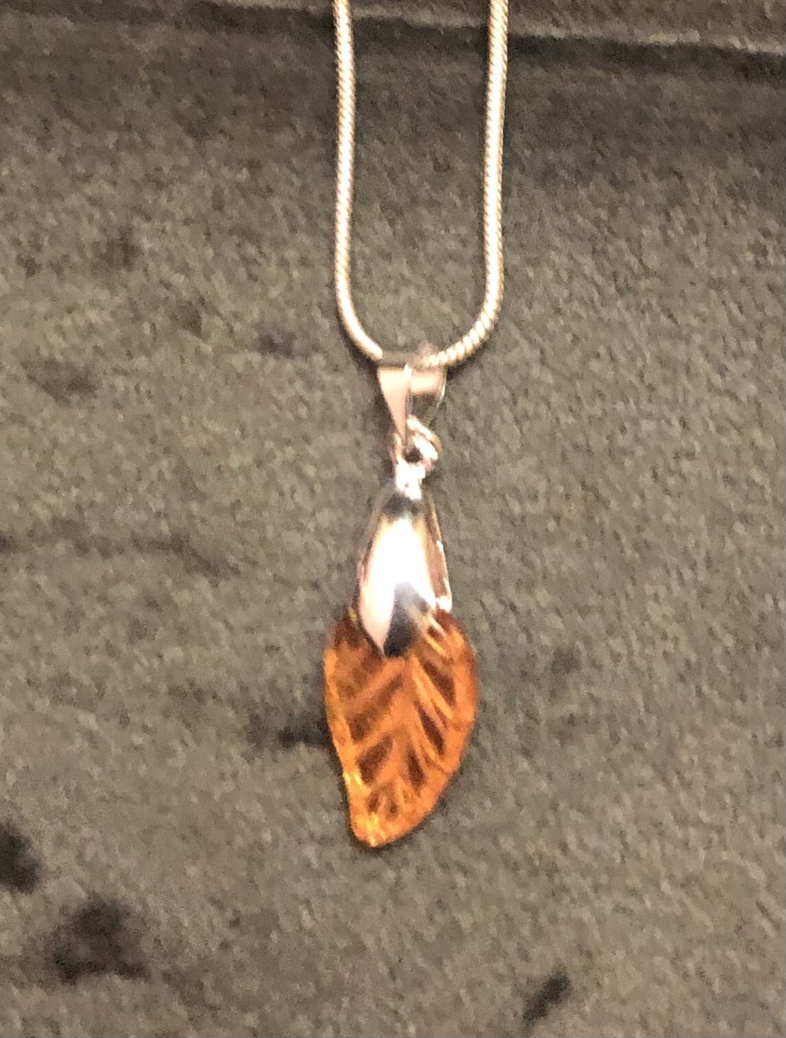 Handmade Small Czech Glass Leaf Bead Pendant On Silver Snake Chain Necklace