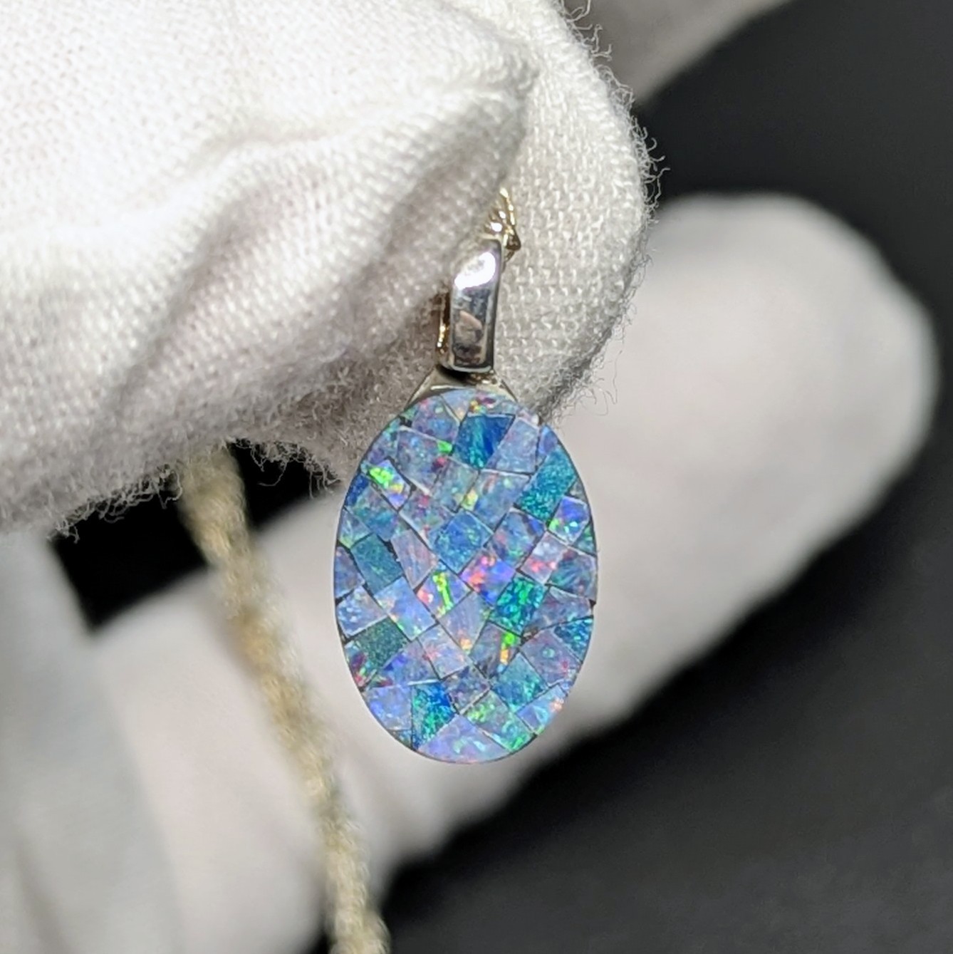 Natural Mosaic Opal Pendant Sterling Silver Bail Australian Opal
