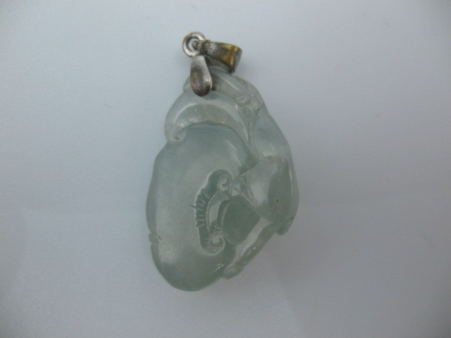 Natural Icy Base Jadeite Ruyi Pendant, Translucent Green Jade Lucky Amulet