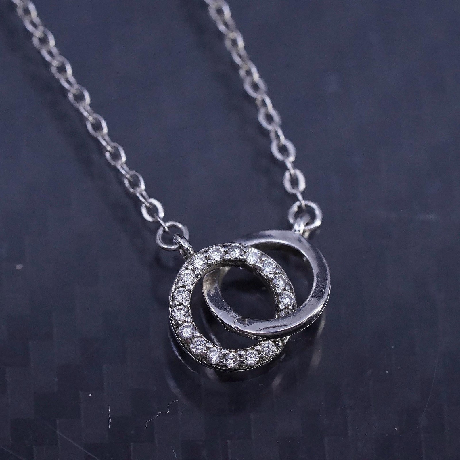 16+1”, sterling silver 925 circle necklace cluster cz entwined circle pendant