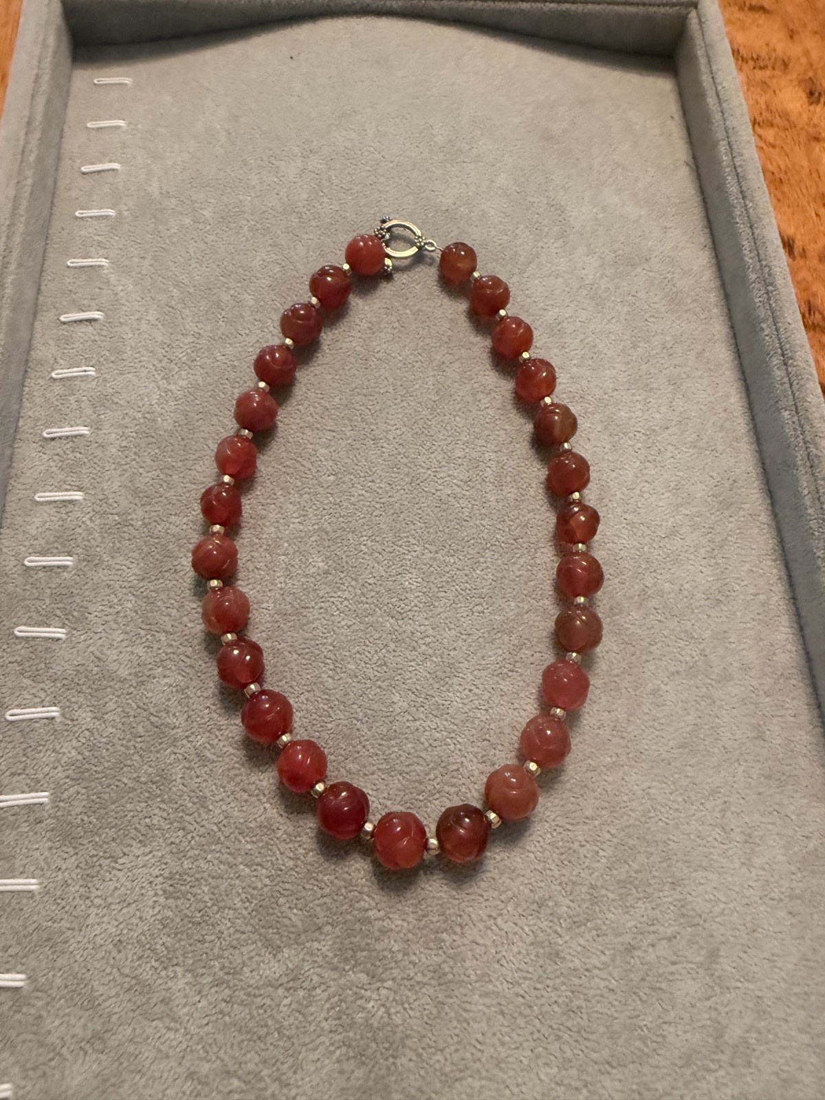 handcrafted red carnelian beaded necklace 16″ JB1
