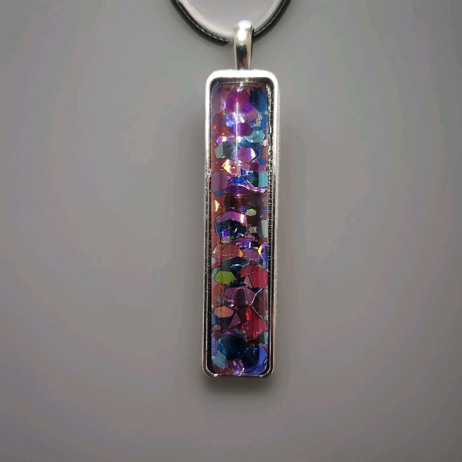Unique OOAK Statement Art Under Glass Pendant Necklace On Cord. Handmade.