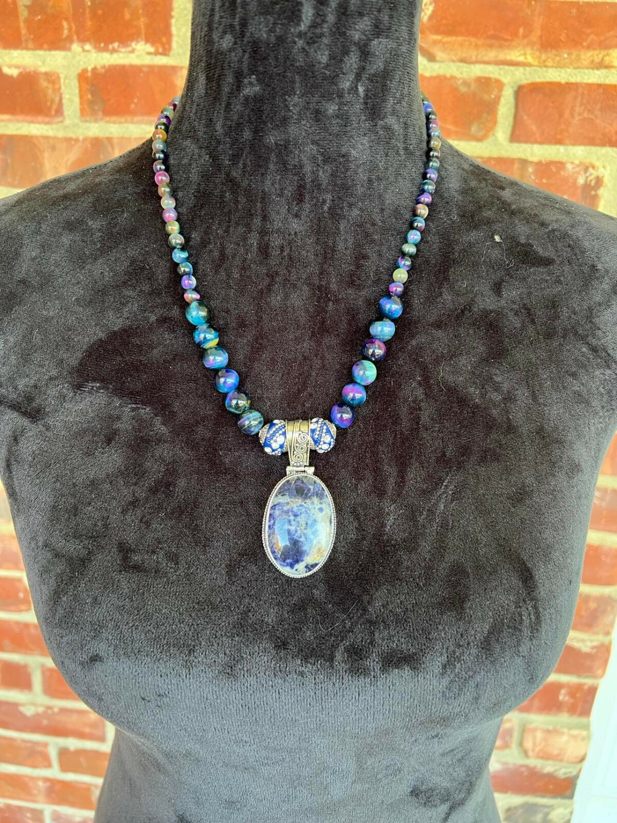 Other Worldly Drama! 925 Sodalite Pendant Surrounded by AAA Galaxy Tigers Eye!