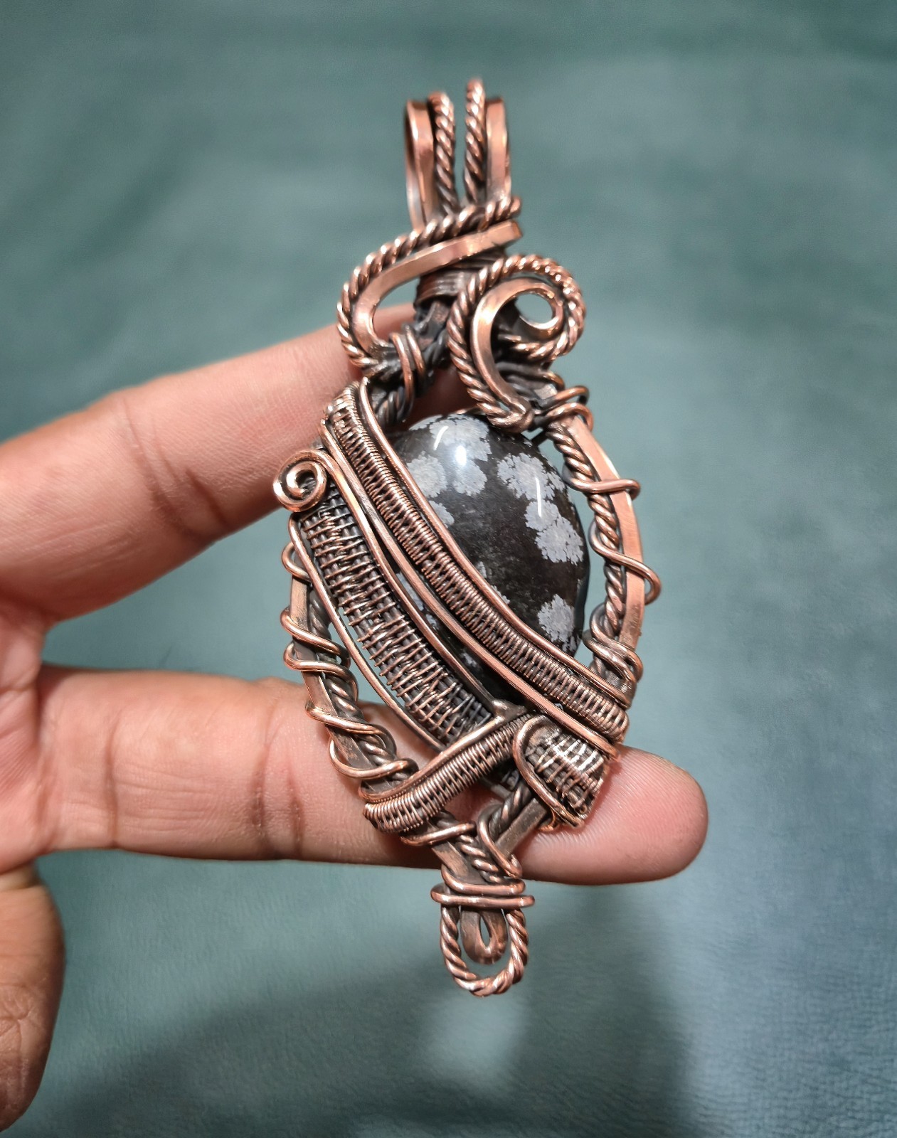 Snow Flake Pendant Copper wire Wrap Jewelry Handmade Jewelry Enegement gift