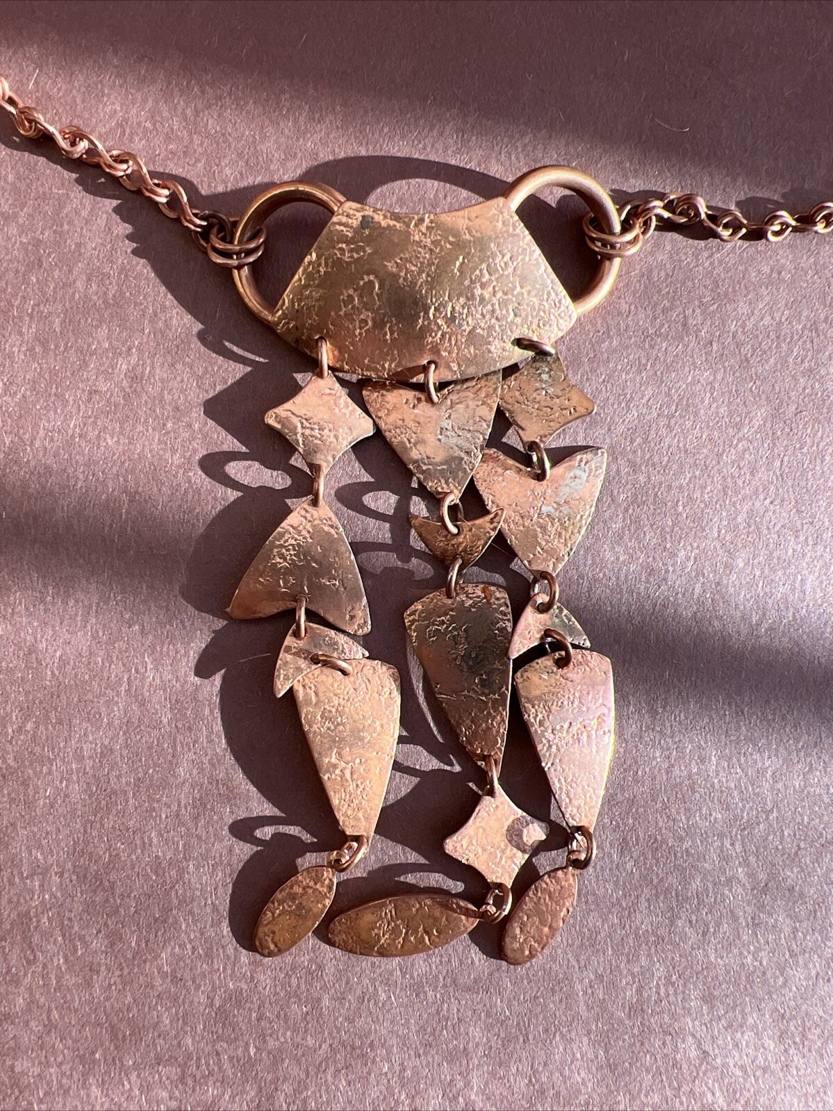 BAER SF Copper Tone Chain Necklace With Textured Copper 3 Dangles Pendant
