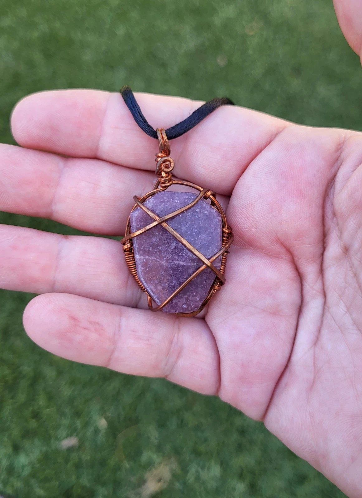 Lepidolite Copper Necklace, Handmade Crystal Jewelry