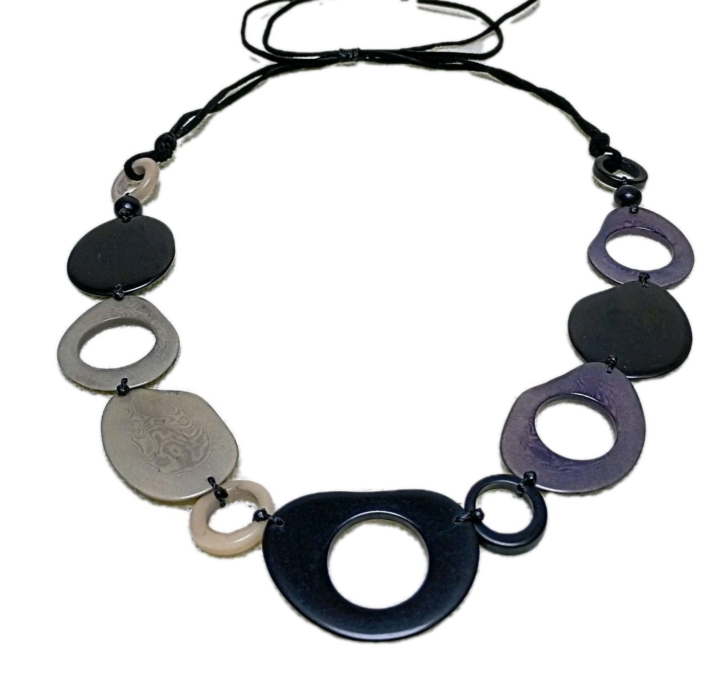 Handmade Jewelry Tagua Nut Necklace Unisex Black Gray Beige Neutral Adjustable