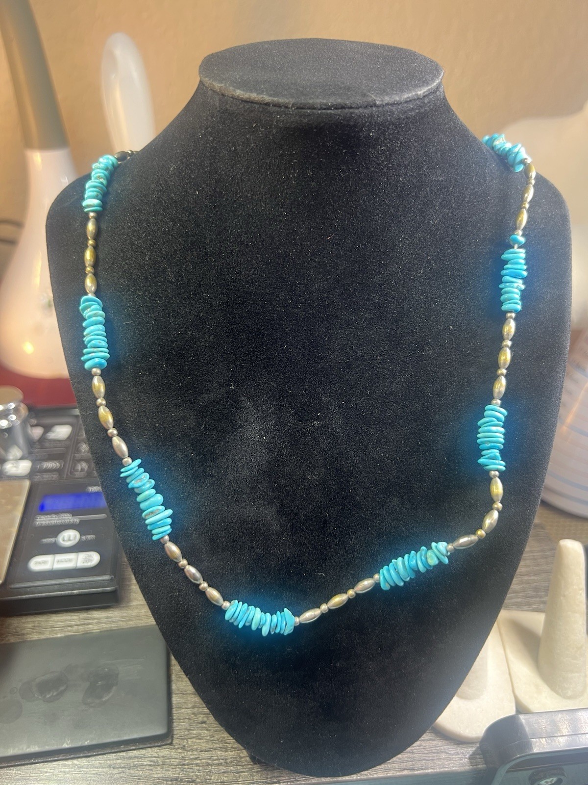 2” Silver Metal And Turquoise Necklace Handmade Hook Clasp (113)