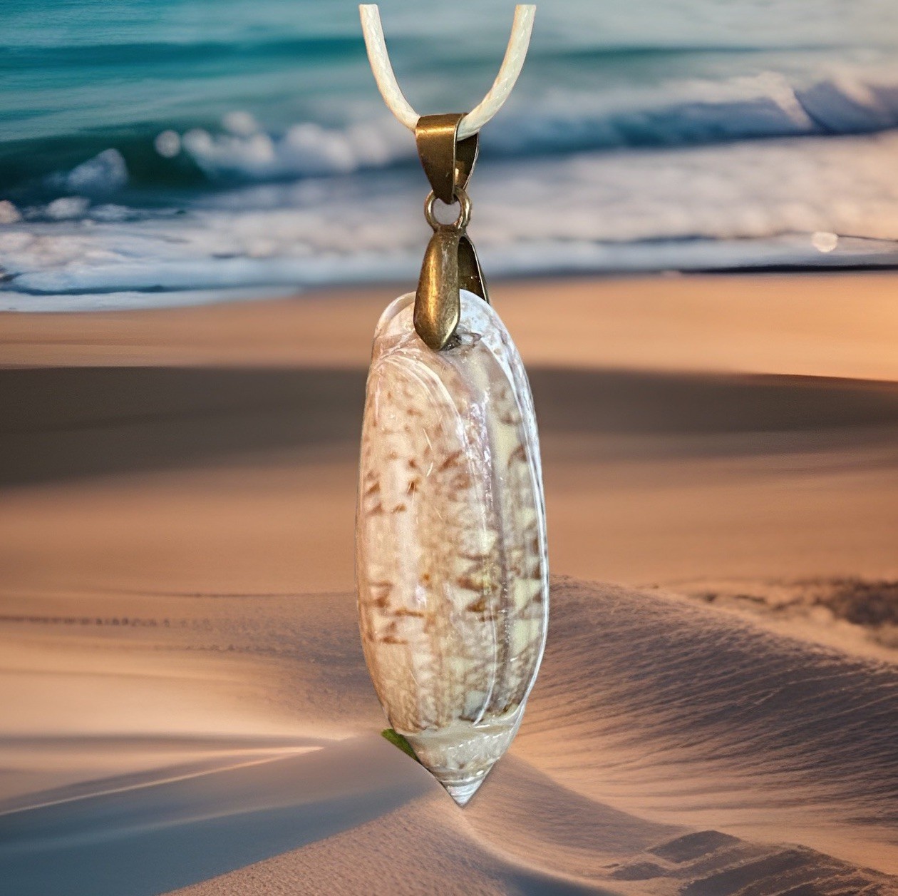 Seashell Natural Beach 22” Necklace Lettered Olive Shell Sea Shells Ocean