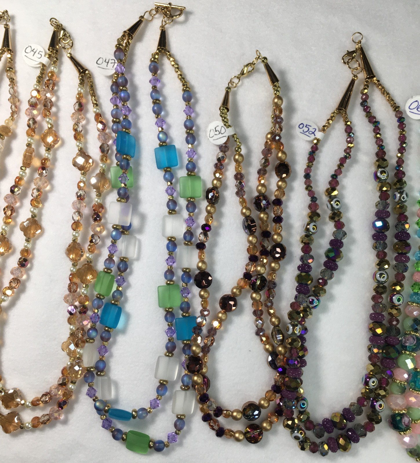 2-Strand Layer Necklaces Gold & Rose-tone Metal Glass Lampwork Crystal Quartz