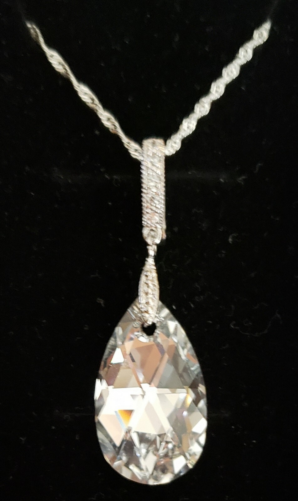 925 Sterling Silver Necklace Crystals from Swarovski 22mm Pear Drop Crystal CAL