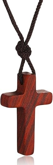 Natural Wooden Cross Pendant Necklaces for Women Men Sandalwood Handcrafted