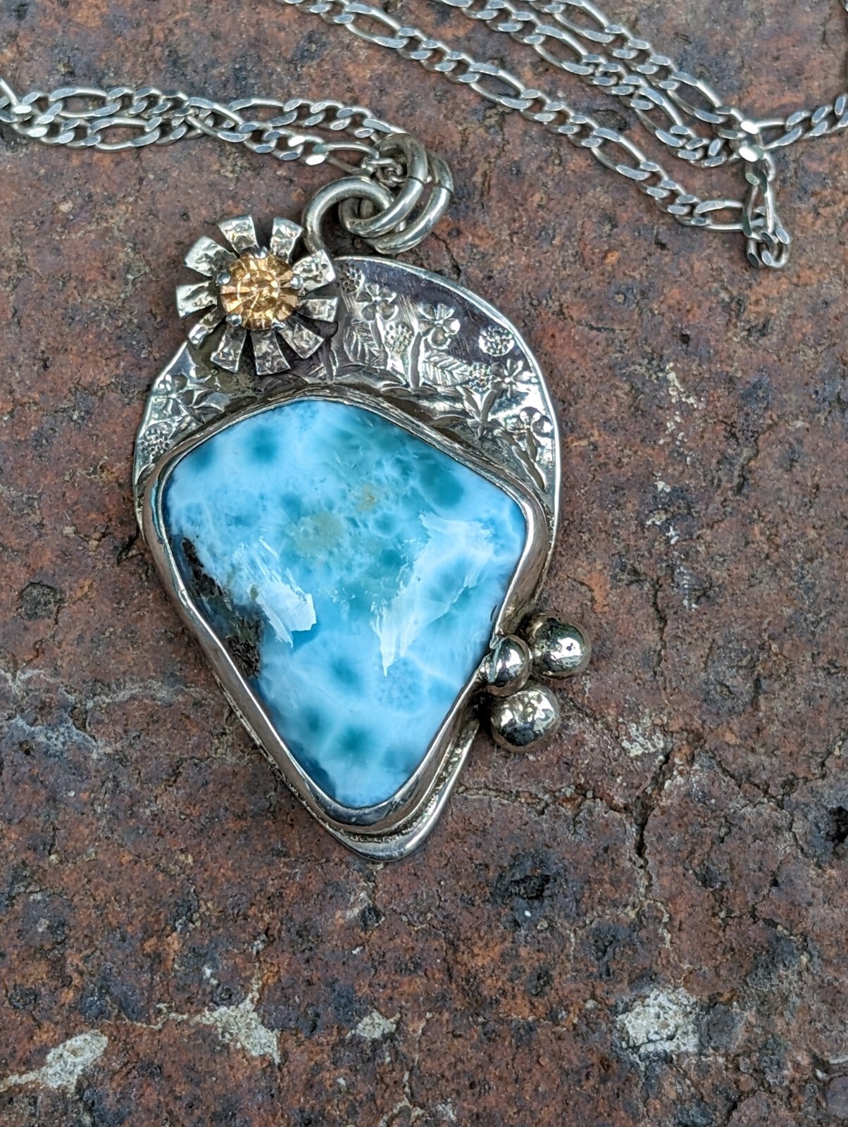Lovely Larimar Sunny Days By The Lake Artisan Made Sterling Silver Necklace A32b