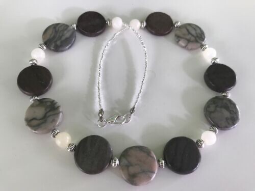 Handmade Necklace of Canyon Marble, Brown Marble, and Italian Onyx Stone Beads