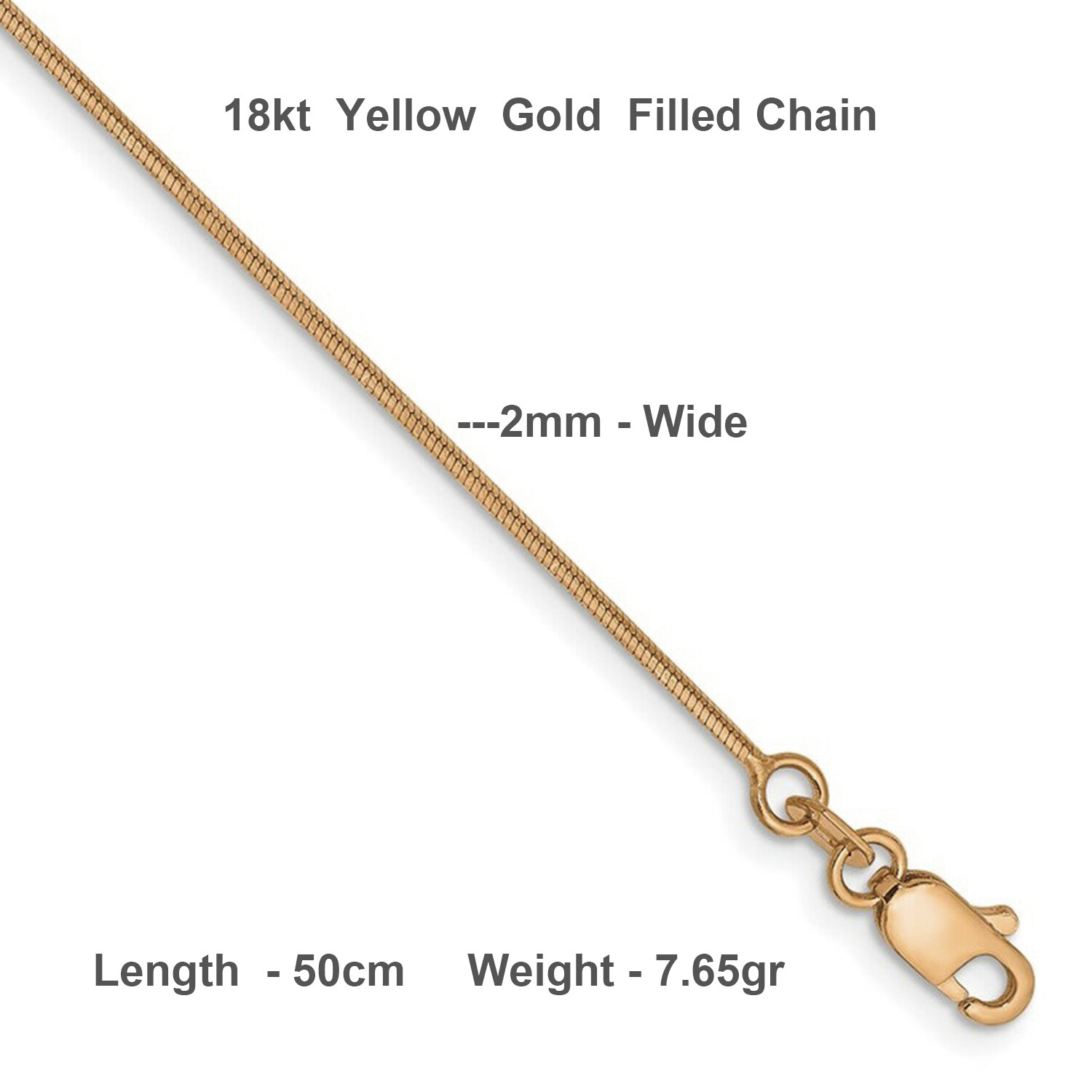 Necklace Real 18kt Yellow Gold Filled Solid Fine Snake Link Ladies Chain 50cm