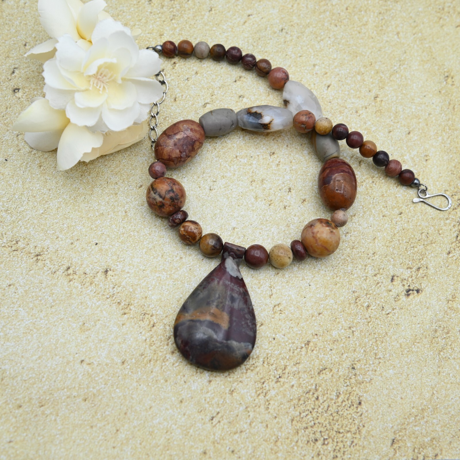 Jay King DTR Sterling Silver Jasper Quartz 21″ ADJ Teardrop Pendant Necklace