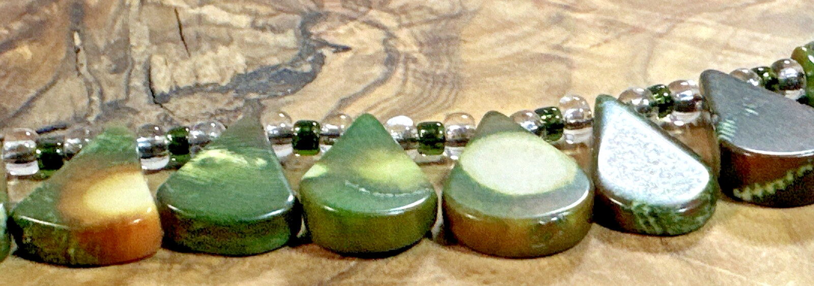 Artisan 19″ Stone Teardrop & Glass Beaded Necklace – Green Brown Handcrafted